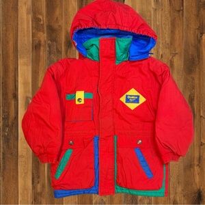 Vintage 90s OshKosh B'gosh Kids Colorblock Hooded Winter Jacket Red Ski Coat
